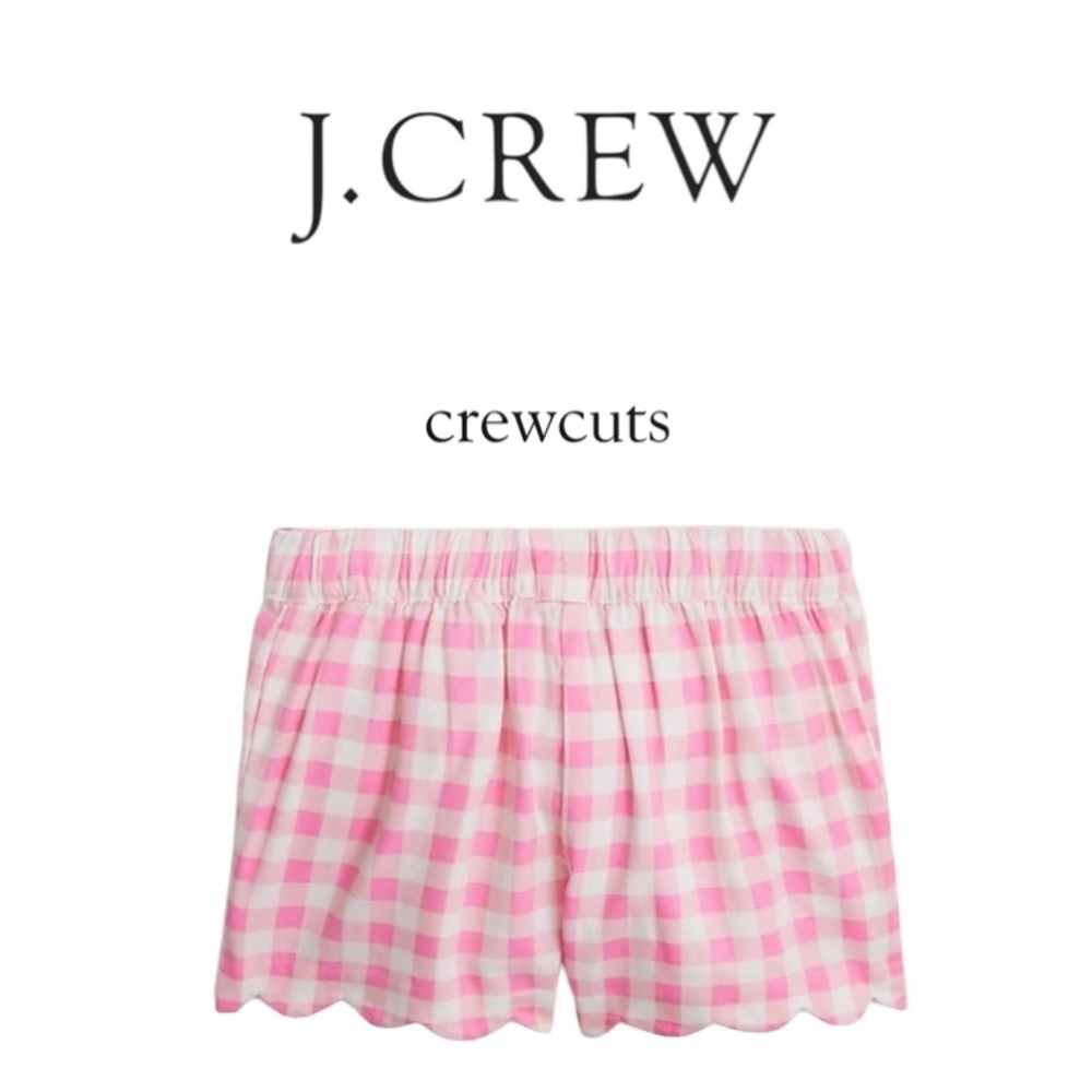 J.Crew NWT Crewcuts Gingham Scallop-Hem Shorts Pink and White Size 2